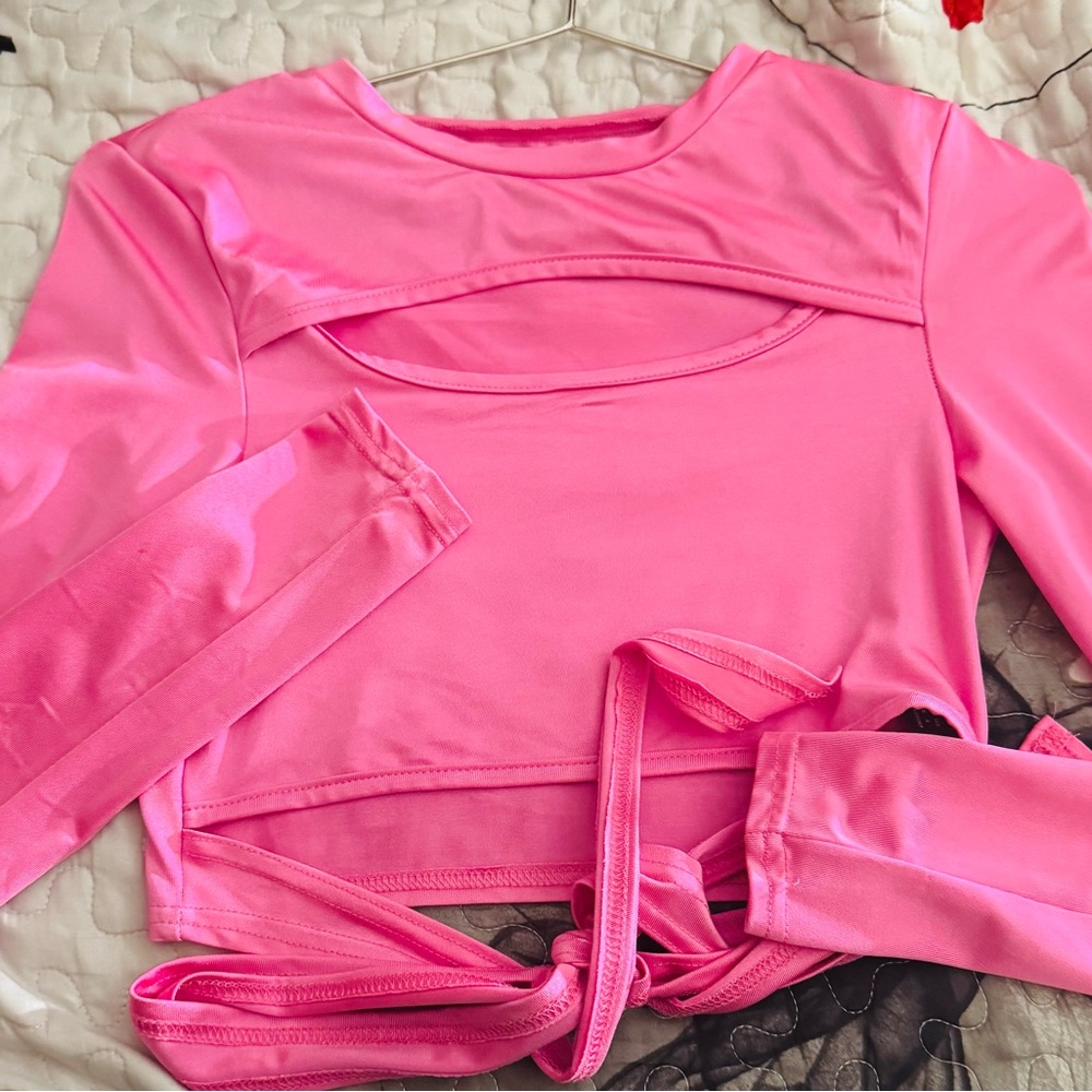 SHEIN Hot Pink Cutout Tie-Front Top